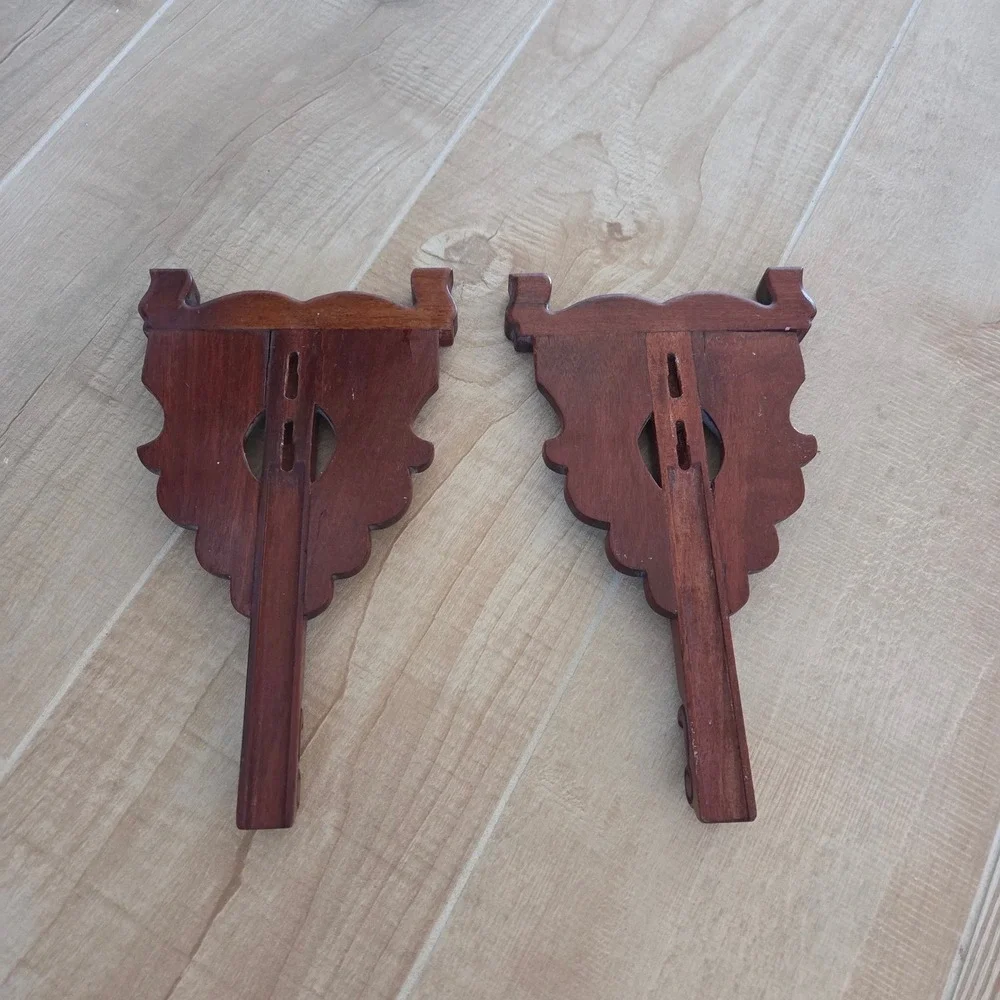 Vintage Wooden Shelf Brackets Pair‎ Decorative Ornate Dark Wood Wall Mount